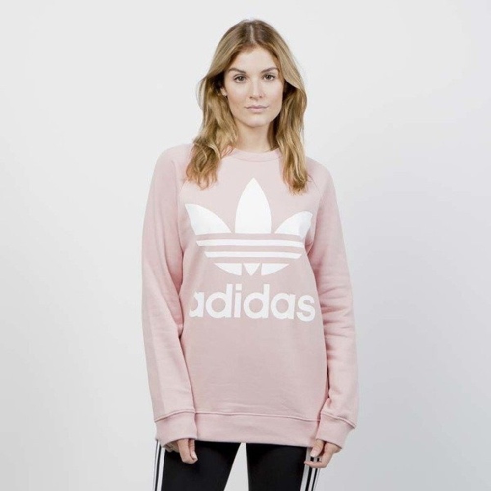 Adidas Womens Oversized Logo Sweatshirt M Peach Pink Streetwear Spring Sporty‎